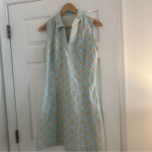 J McLaughlin Women Size Med Bamboo Lattice Shift Collar Sleeveless Dress EUC